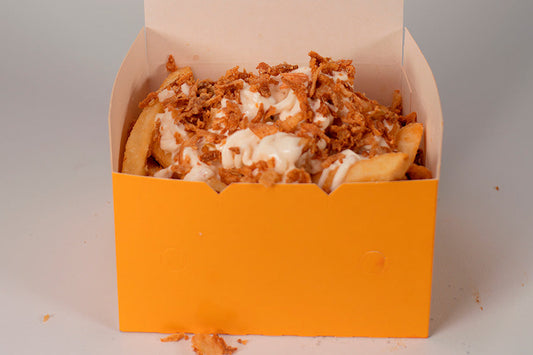 Patatine fritte maionese al bacon e cipolla croccante